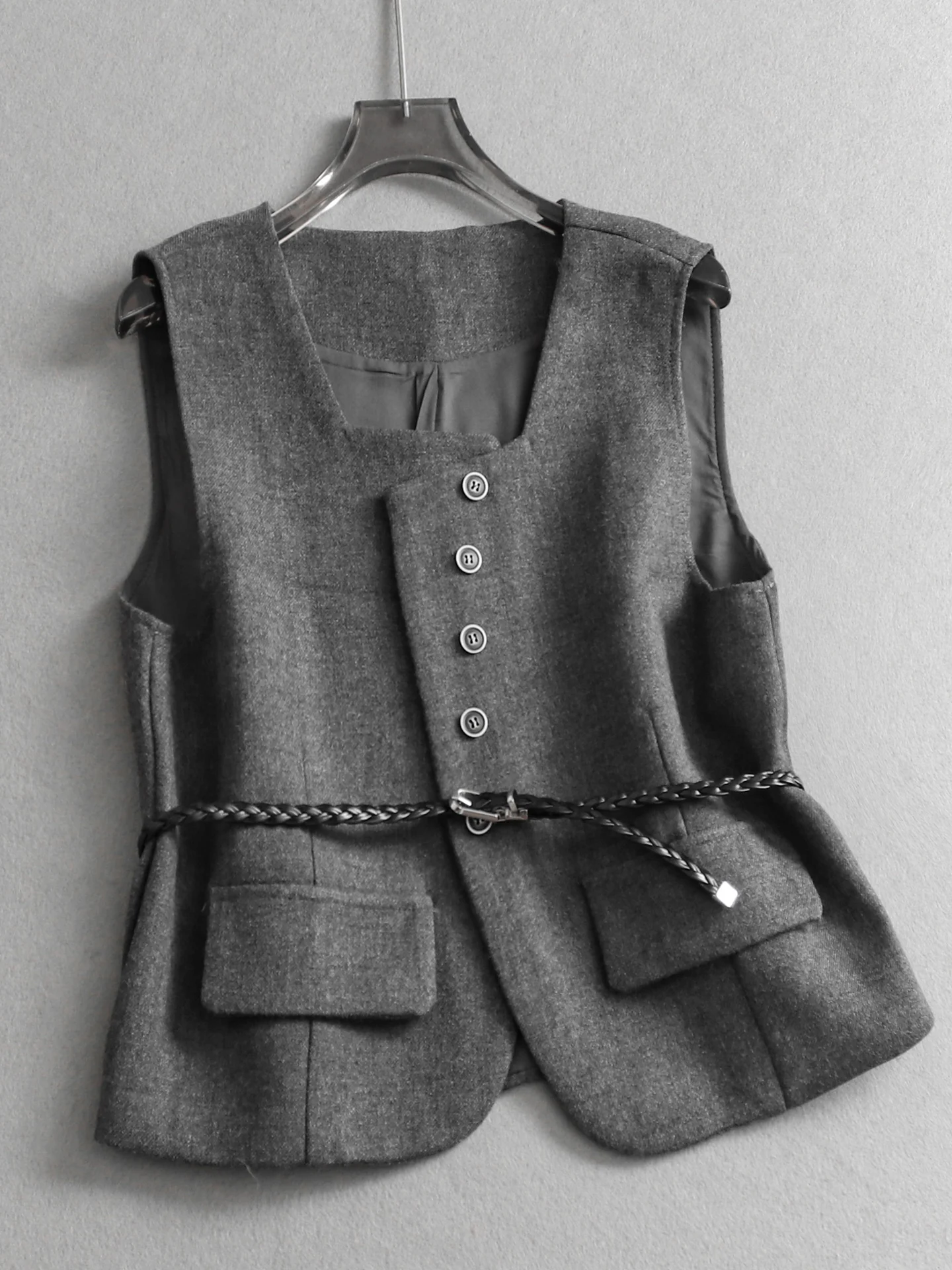 Comfortable Pure Color H-Style Women's Vest with Belt Slimming Commute Personality Layering Sleeveless Tank Top M685
