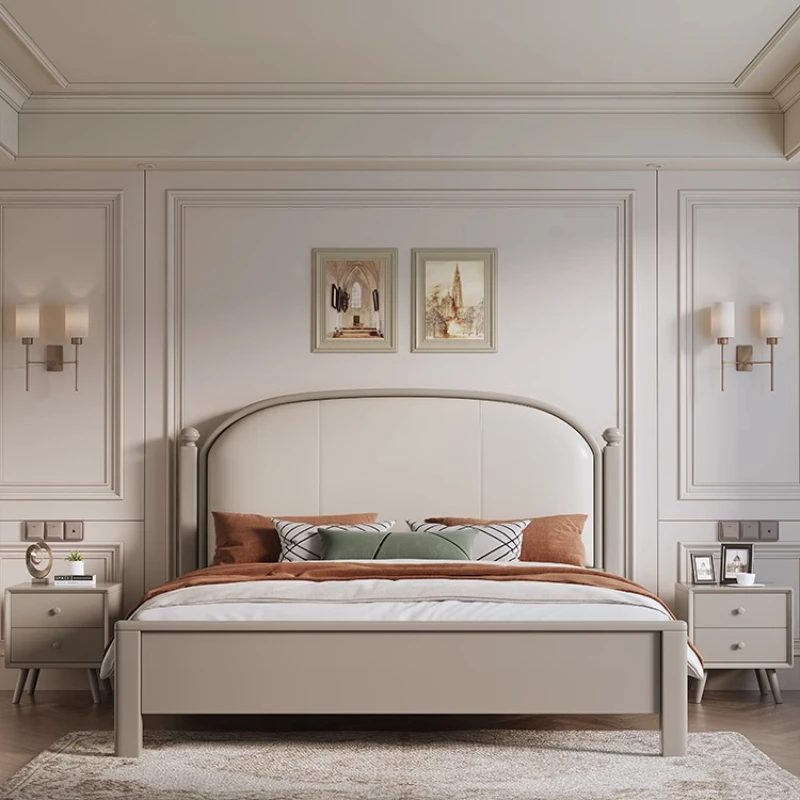 

Modern simple children's bed boy all solid wood Morandi gray with soft against American 1.5 meters girl princess single bed