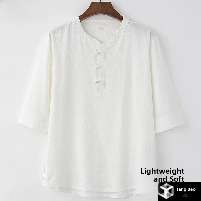 تانغ زي الرجال القطن الكتان f Sve ort Sve تي شيرت عصري ريترو Sle الصينية الجديدة Sle ملابس الصيف الرجالية #3