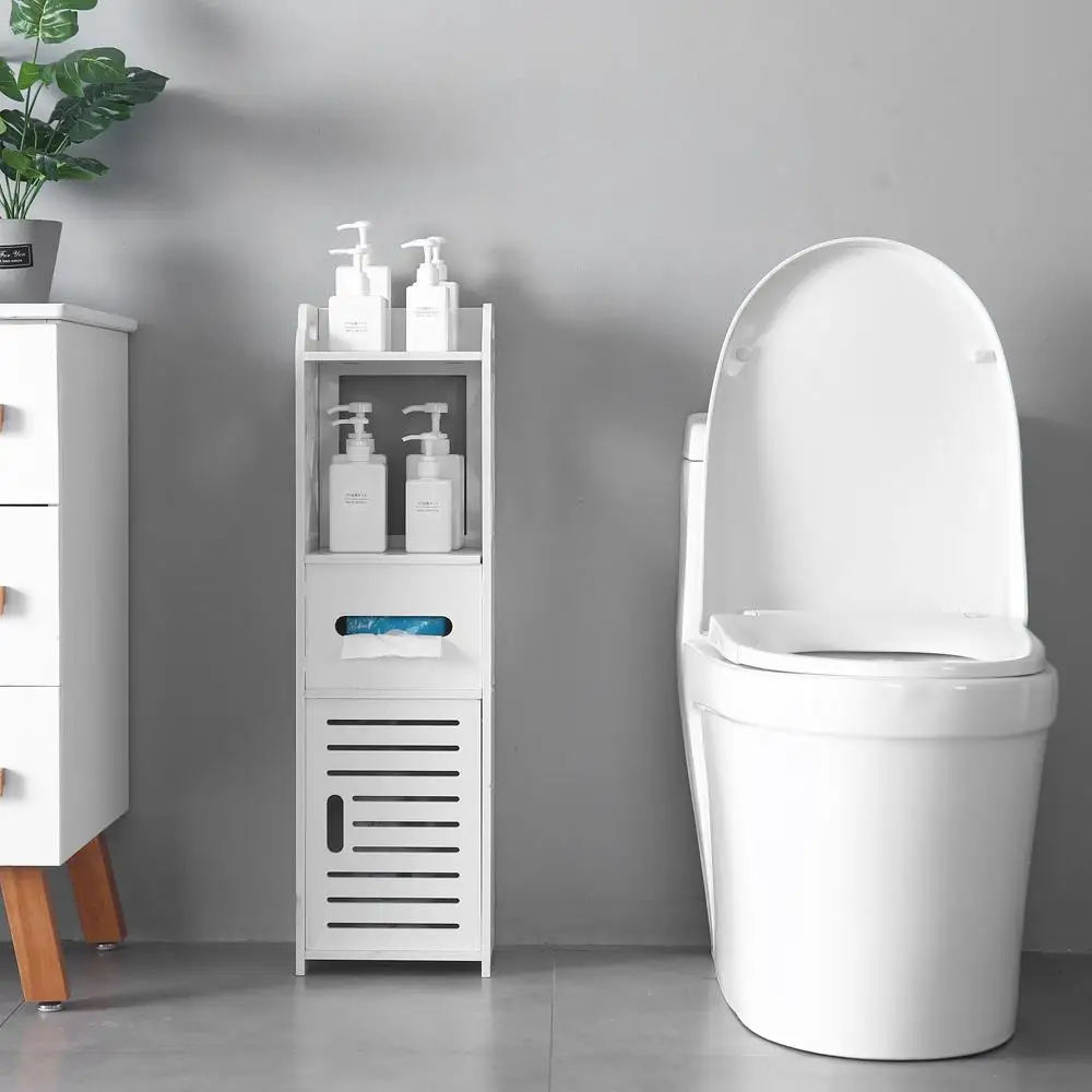 

3-Tier White Bathroom Storage Cabinet with 2 Doors - Compact 23x23x80CM Organizer