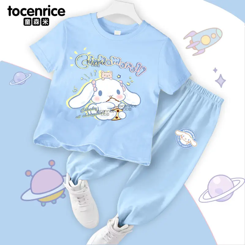 

Summer Cinnamoroll Anime Kawaii Sanrio Cotton Short Sleeve Shirt Cute Cartoon Ins Fashion Shirt Pants Two Piece Set Toys for Kid