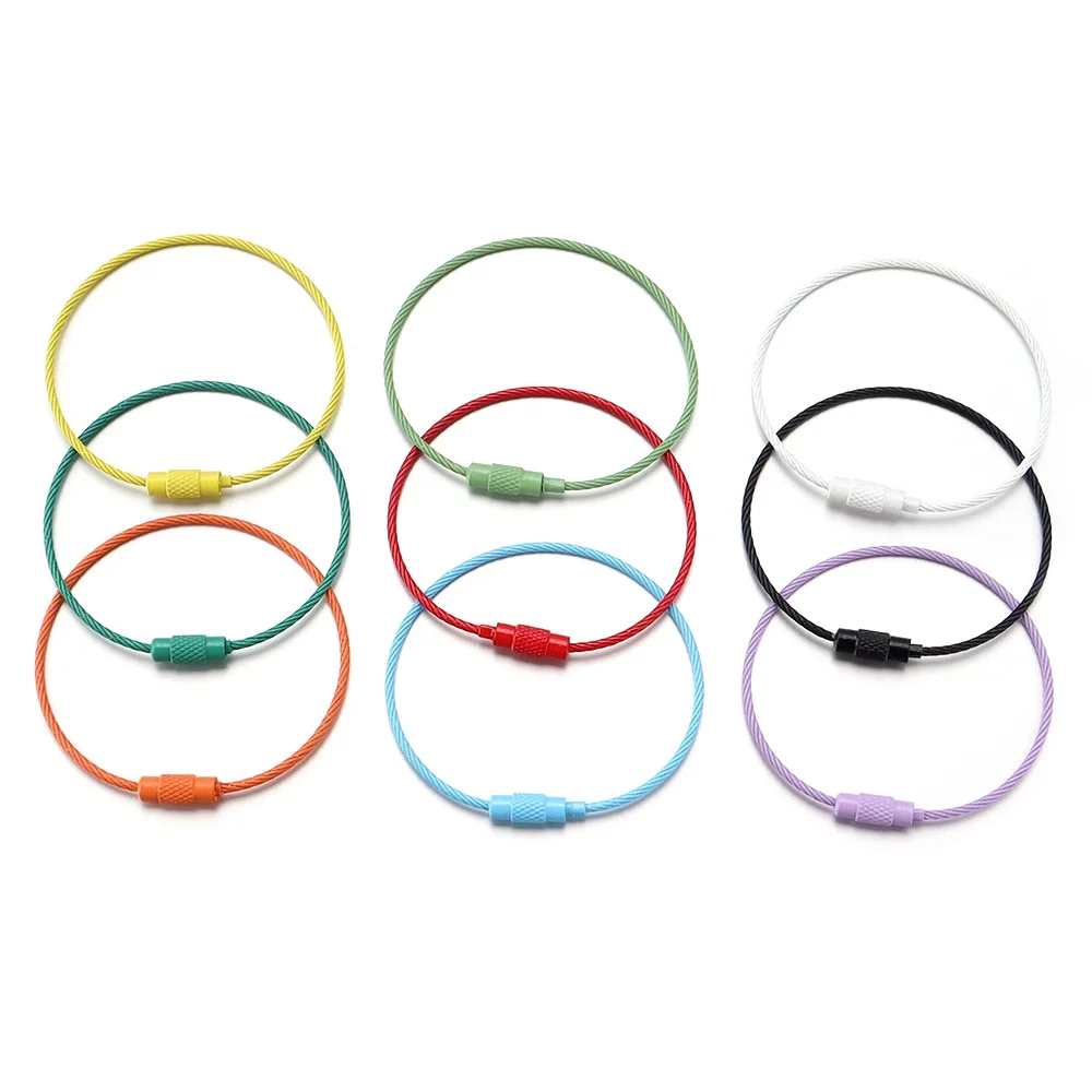 5pcs/lot Stainless Steel Wire Keychains Colored Cable Loop Screw Lock Rope Key Holder DIY Keyring Key Chains Jewelry Making image 3