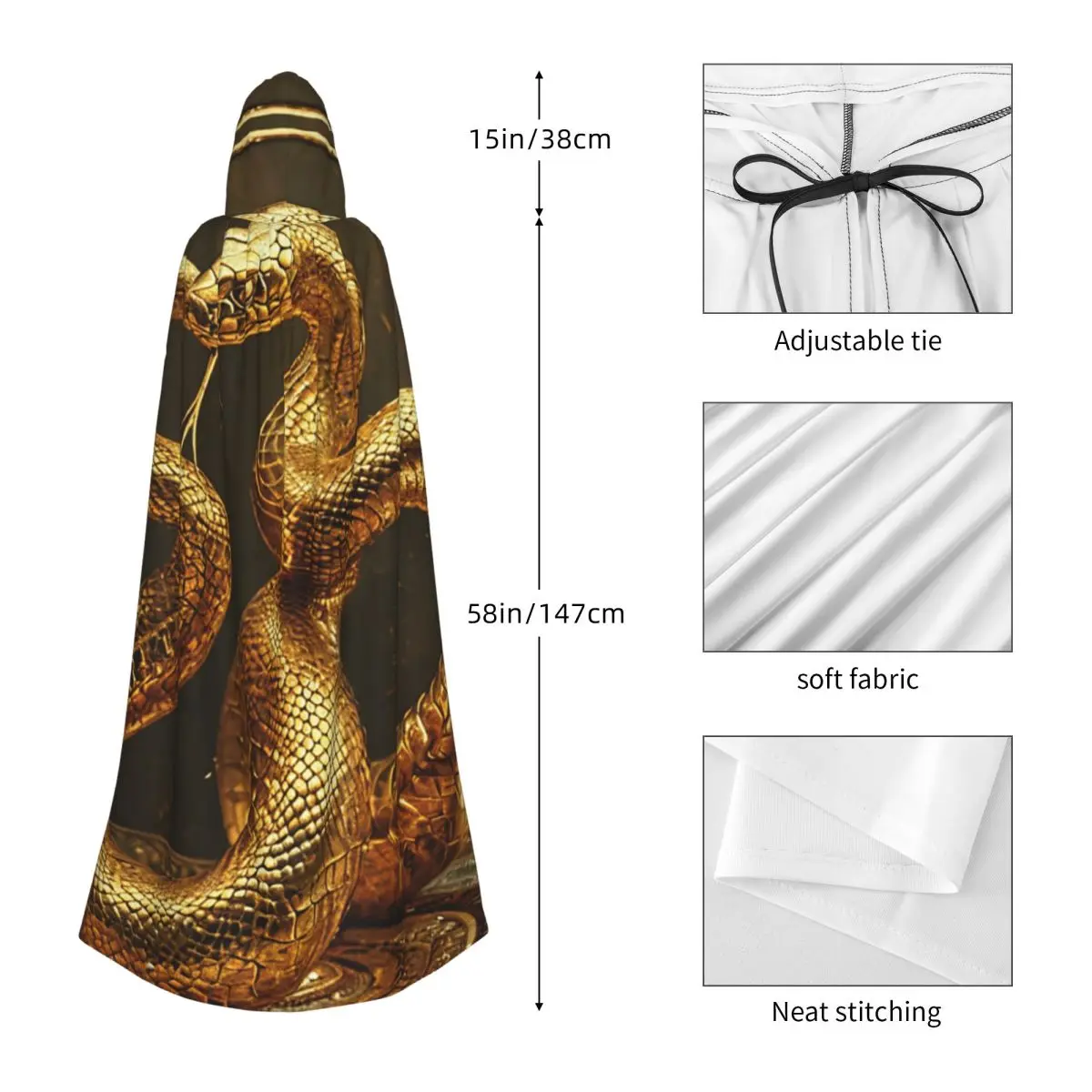 الذهب مخيف الأفعى طويلة مقنعين عباءة الساحرة القرون الوسطى زي تأثيري كيب هالوين مصاص دماء الكبار للجنسين