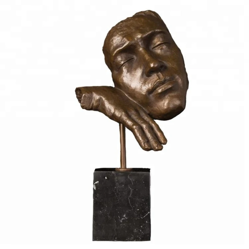 

DS-708 Abstract Statue Human Face Sculpture Bronze Thinking Man Head Bronze Figurine Vintage Metal Art Home Decoration