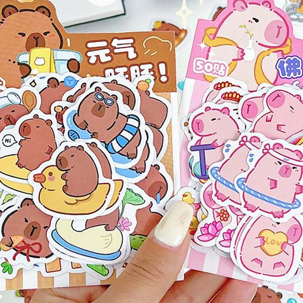 อุปกรณ์โรงเรียน Capybara สติกเกอร์สติกเกอร์การ์ตูน Capybara Capybara สติกเกอร์ตกแต่งสีน้ําตาลสีชมพูของเล่นเด็กสติกเกอร์ไดอารี่