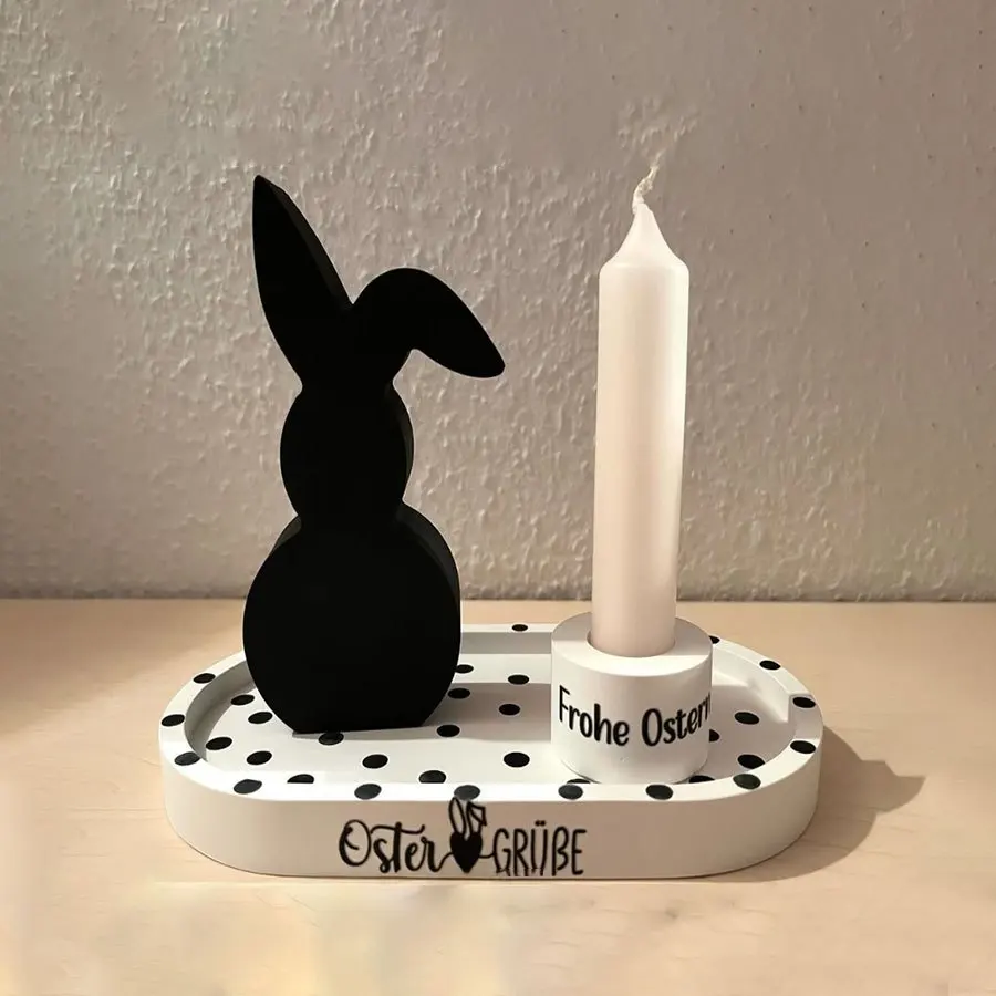 [Resin Mold] 3pcs Set: Cute Floppy-Eared Rabbit, Round Candle Holder, and Oval Tray Mold Combo - for Handmade Jewelry Trays