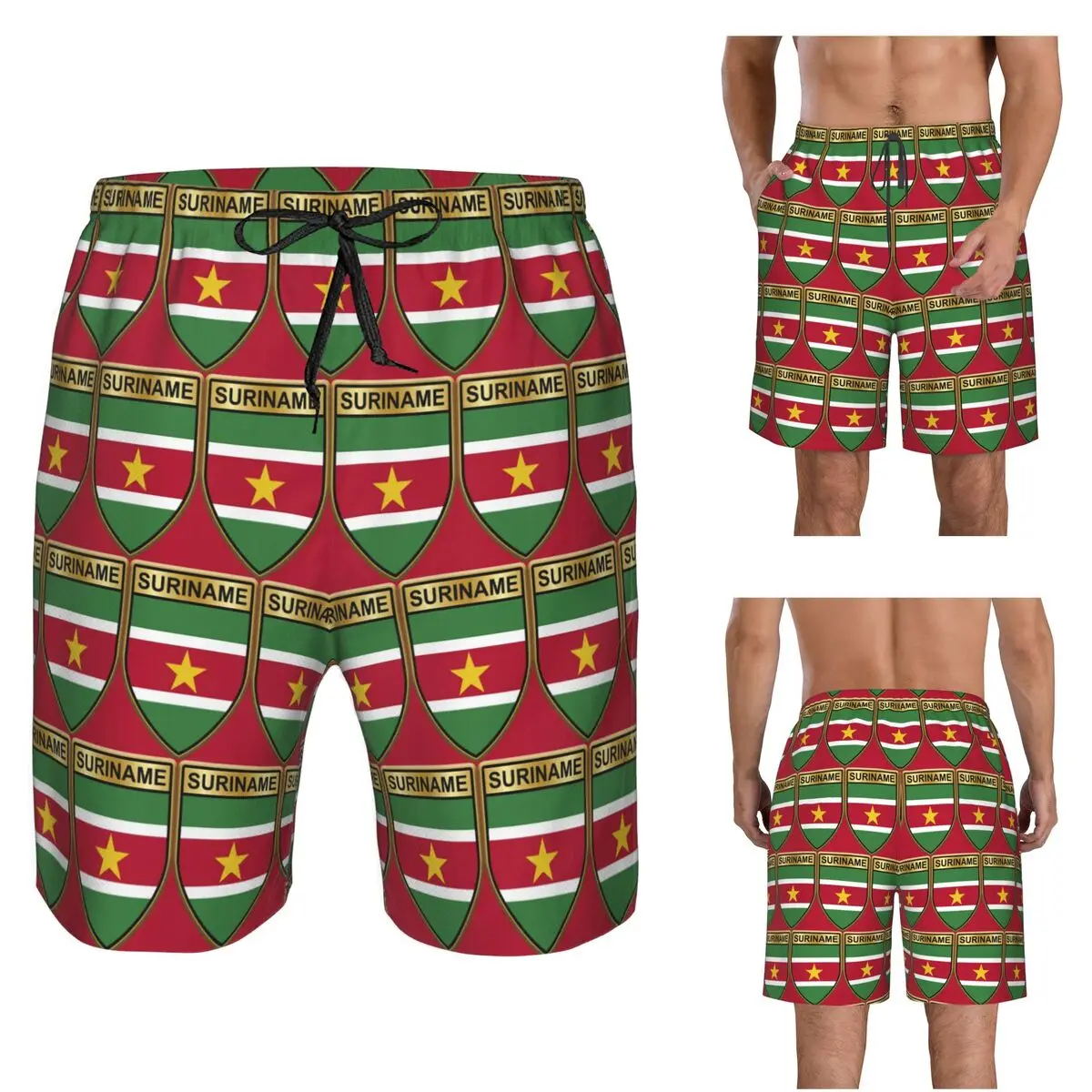 Suriname Flag Of Suriname Trunks Beach Board Shorts Casual Quick Dry Swim Summer Men Pants