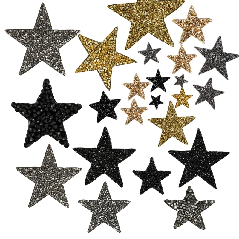 24Pcs Rhinestones Star Appliques Iron on Star Patches for Clothes Dress Pants Jeans Hat Bag Clothing Embellishments