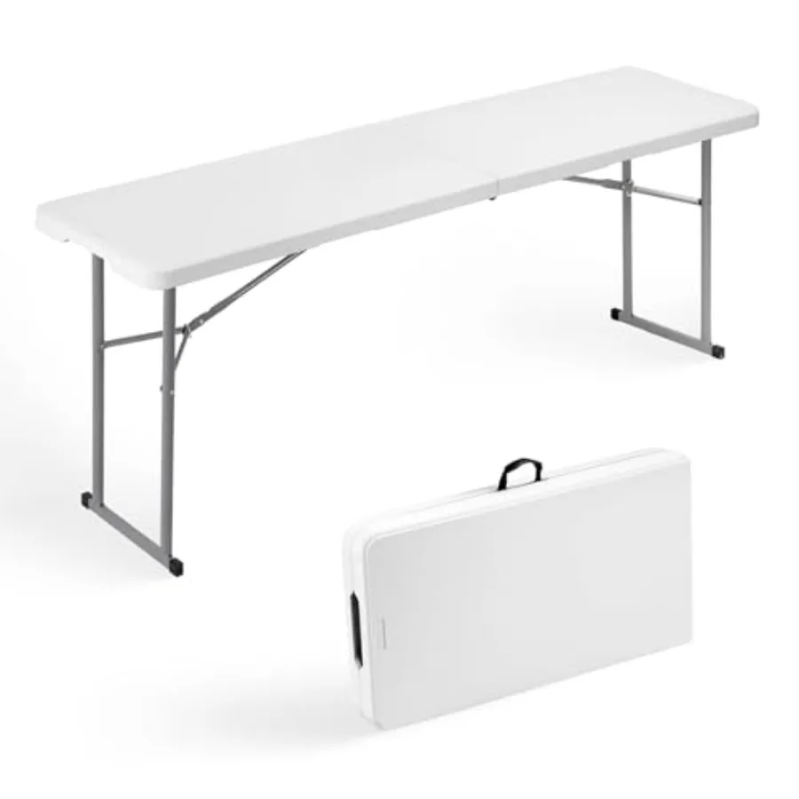 

Folding Table 6Feet Narrow Portable Foldable Plastic Heavy Duty Long Table, Fold-in-Half with Carrying Handle for Indoor Outdoo