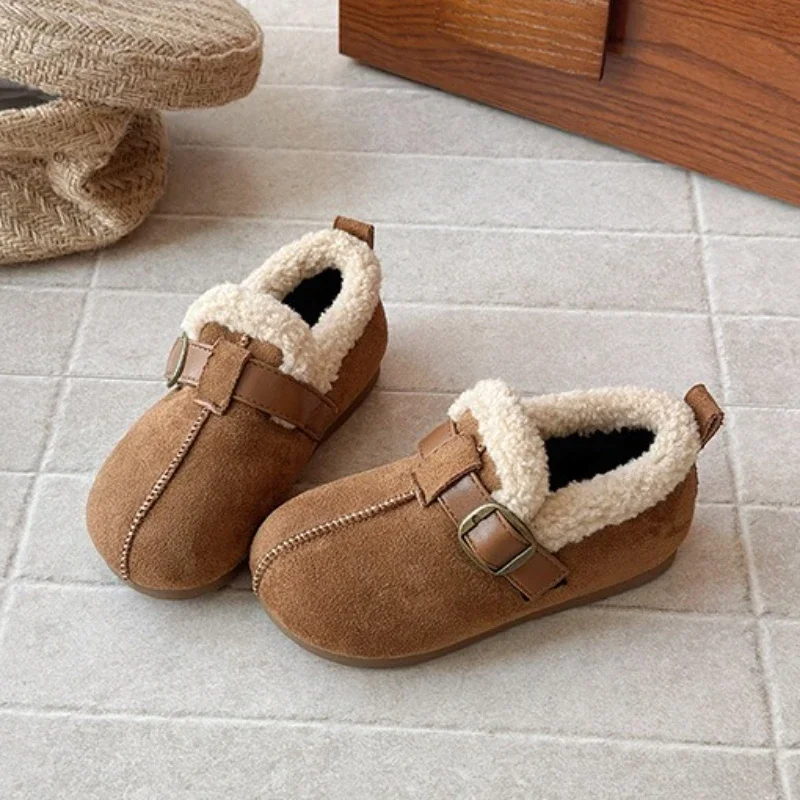 

2025 Children Casual Leather Shoes for Girls Winter New Fashion Korean Style Soft Bottom Anti-slippery Versatile Keep Warm Shoes