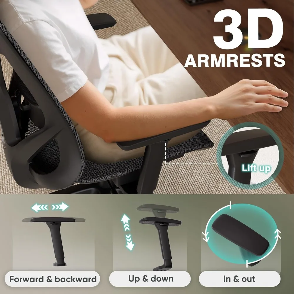 كرسي مكتب دوار مريح عالي الظهر مع دعم قطني ثنائي الأبعاد ومسند رأس ثلاثي الأبعاد ومساند للذراعين ثلاثية الأبعاد قابلة للتعديل