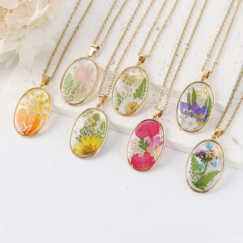 الخالد زهرة حقيقية تصميم سحر القلائد فريدة من نوعها راتنجات الايبوكسي زهرة طبيعية قلادة سلاسل الإبداعية الأزهار قلادة بالجملة #1