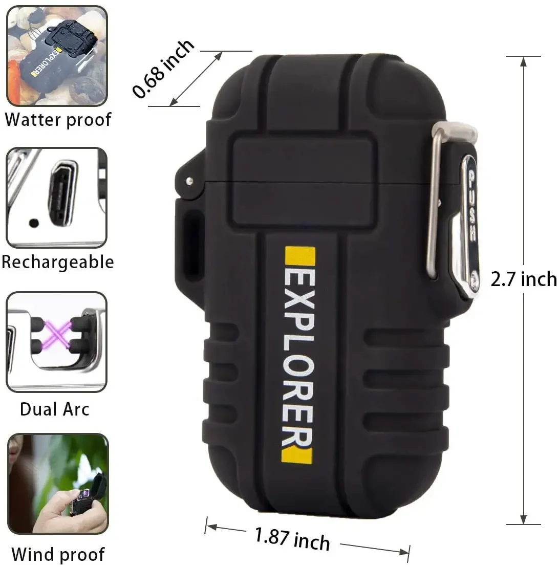 Outdoor Waterproof USB Electronic Lighter Dual Arc Plasma Cigarette Lighter Rechargeable Lighter For Explorer Hike Smoking Tools