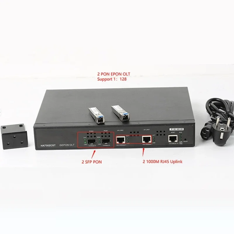 Gepon fttx 광섬유 장비 olt 2 포트, 1:128 에폰, SFP 모듈 2 개, PX20 +++