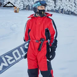 2025 Hooded Men Snow Jumpsuit Sport Winter Man Skiing Overalls Fleece Women Snowboarding Clothes Warm Waterproof Male Snowsuits