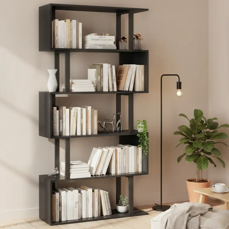 Simple combination bookshelf Bookcase shelf Creative bookcase Floor wrong grid Modern simple display rack Partition rack