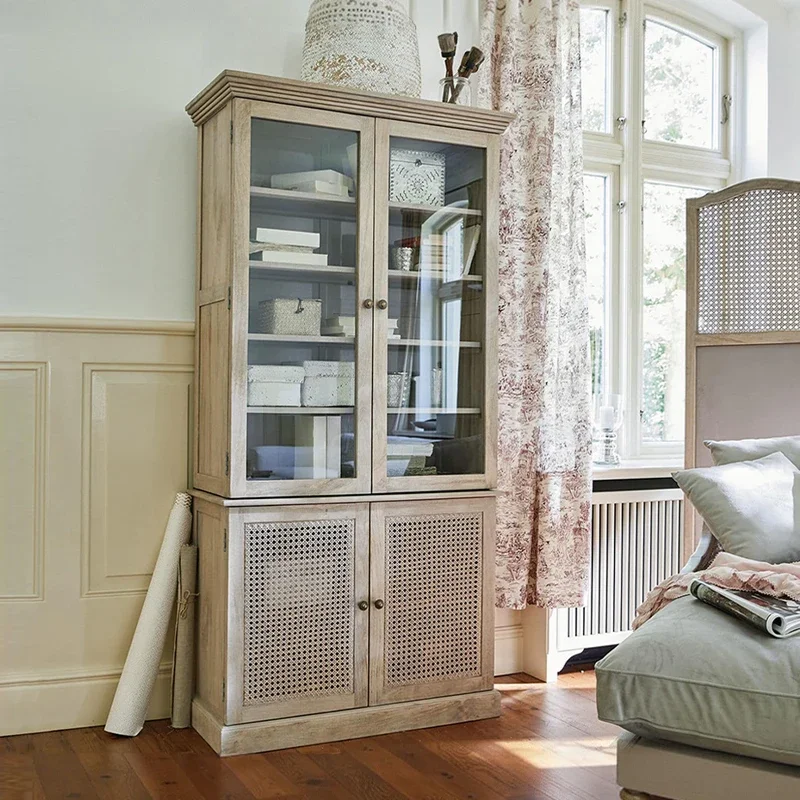 country solid wood rattan dining edge/retro old locker  FT