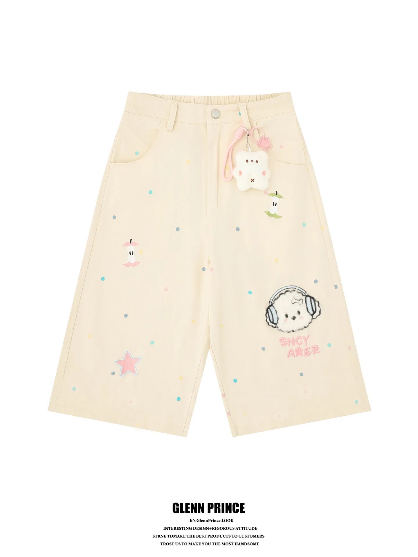 

Fun Little Dog Plaid Wide Leg Casual Shorts Men Summer College Style Ageless Sixteen Pants Cotton mid High Waist Elastic