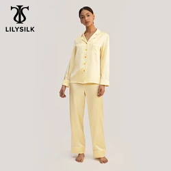 LILYSILK Women Golden Cocoon Silk Satin Pajama Set 2022 New Femme Casual 22 Momme Long Sleeve Home Wear Suits Free Shipping