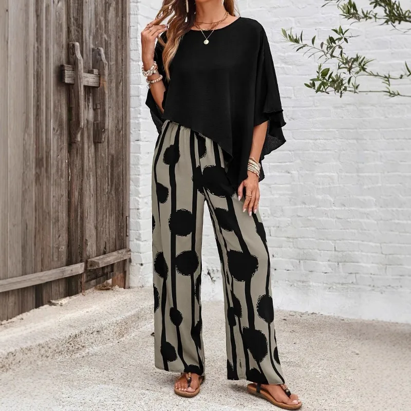 

2025 Summer 3D Printing Loose Casual Wide Leg Pants Women Elastic High Waist Fashion Versatile Hipster Street Commute Trousers