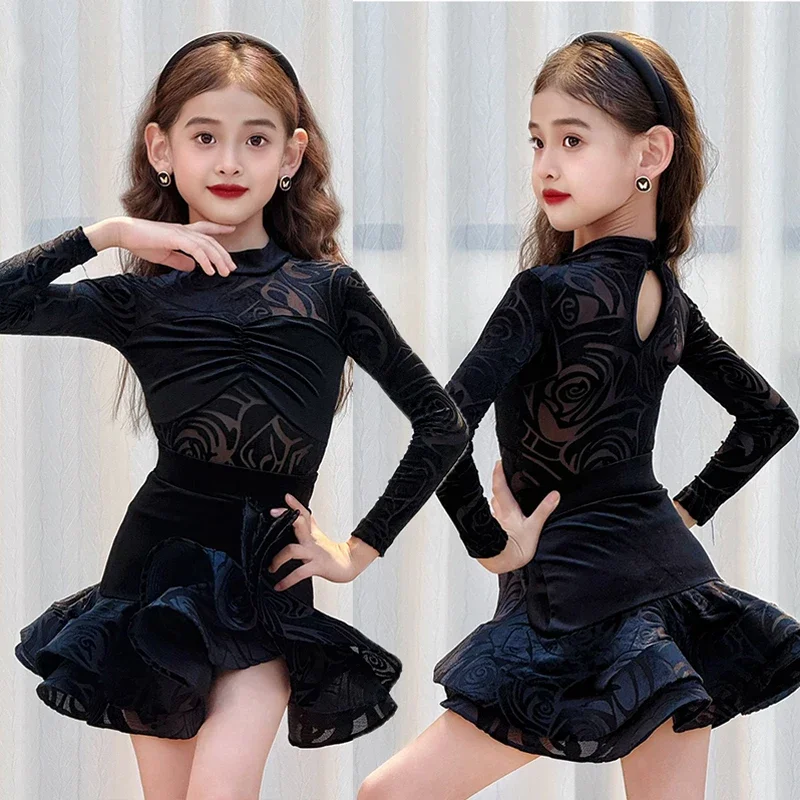 

Платье для латинских танцев сальсы для девочек, танцевальный костюм, бальное платье для соревнований, стандартное детское платье для самбы, танго, латинской практики, детское платье