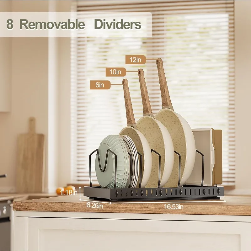 Pull-out Pots and Pans Organizer 2 Pack - Under Cabinet Pot Lid Holder for Kitchen - Bakeware & Dishes Storage Rack