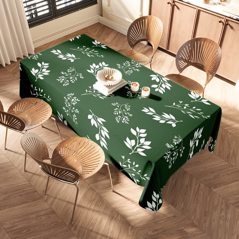 Modern Floral Tablecloth Green White Leaves Rectangular Dining Room Decor Home Decoration Kitchen Use Soft Fabric Non Slip Water