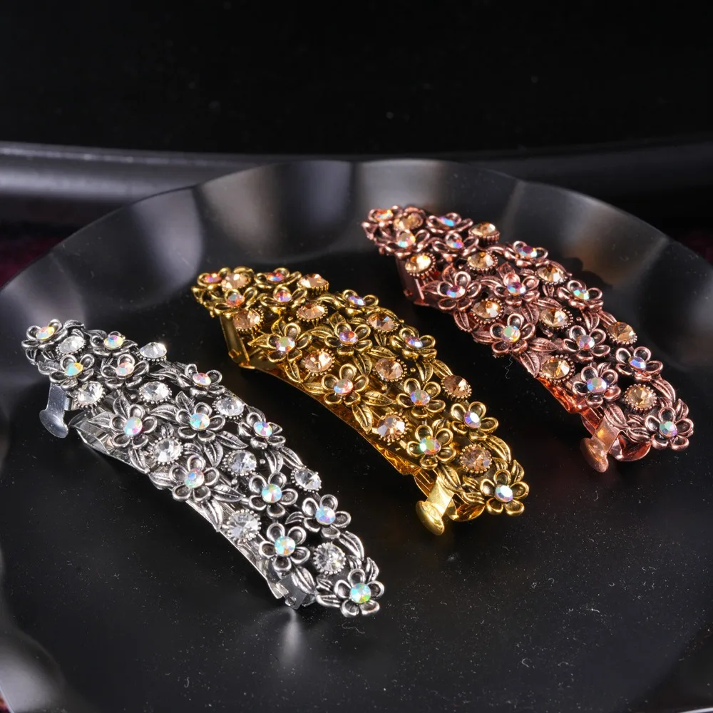 

Модные женские заколки для волос длиной 9,5 см, аксессуары в стиле ретро, горизонтальная заколка, трехцветные прямые заколки из сплава для девочек