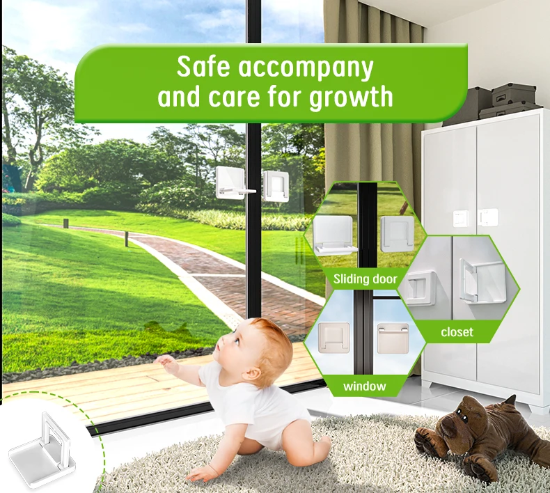 MIRTHBABY Kindersicherheits-Fensterschiebevorrichtung für Babys, Kindersicherung für Terrassentüren und Schiebetüren aus Glas, weiß. – Detail 1