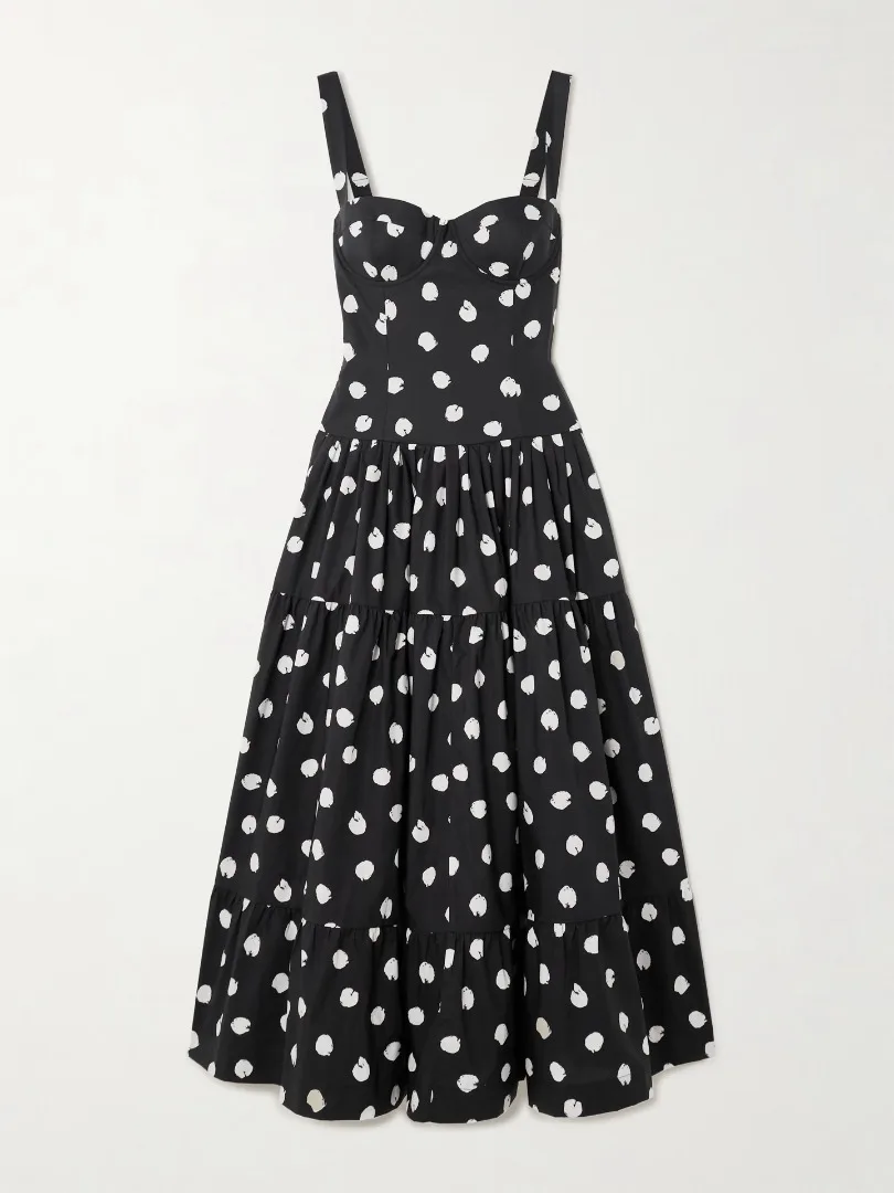 

Black White Dot Sleeveless Midi Sexy Dress 2025 New