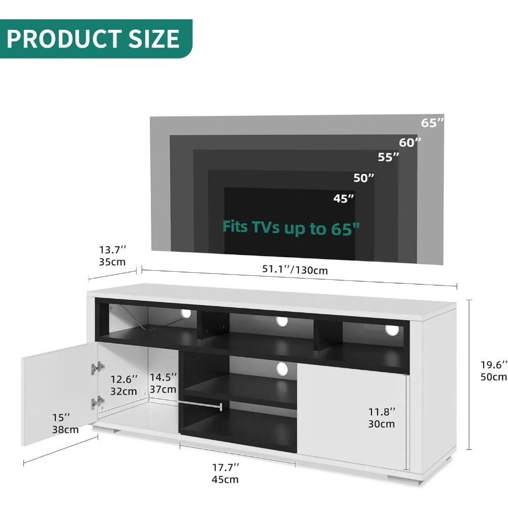 Living Room TV Stand, Entertainment Center with Storage, 65-inch TV Stand, LED TV Stand, Black and White