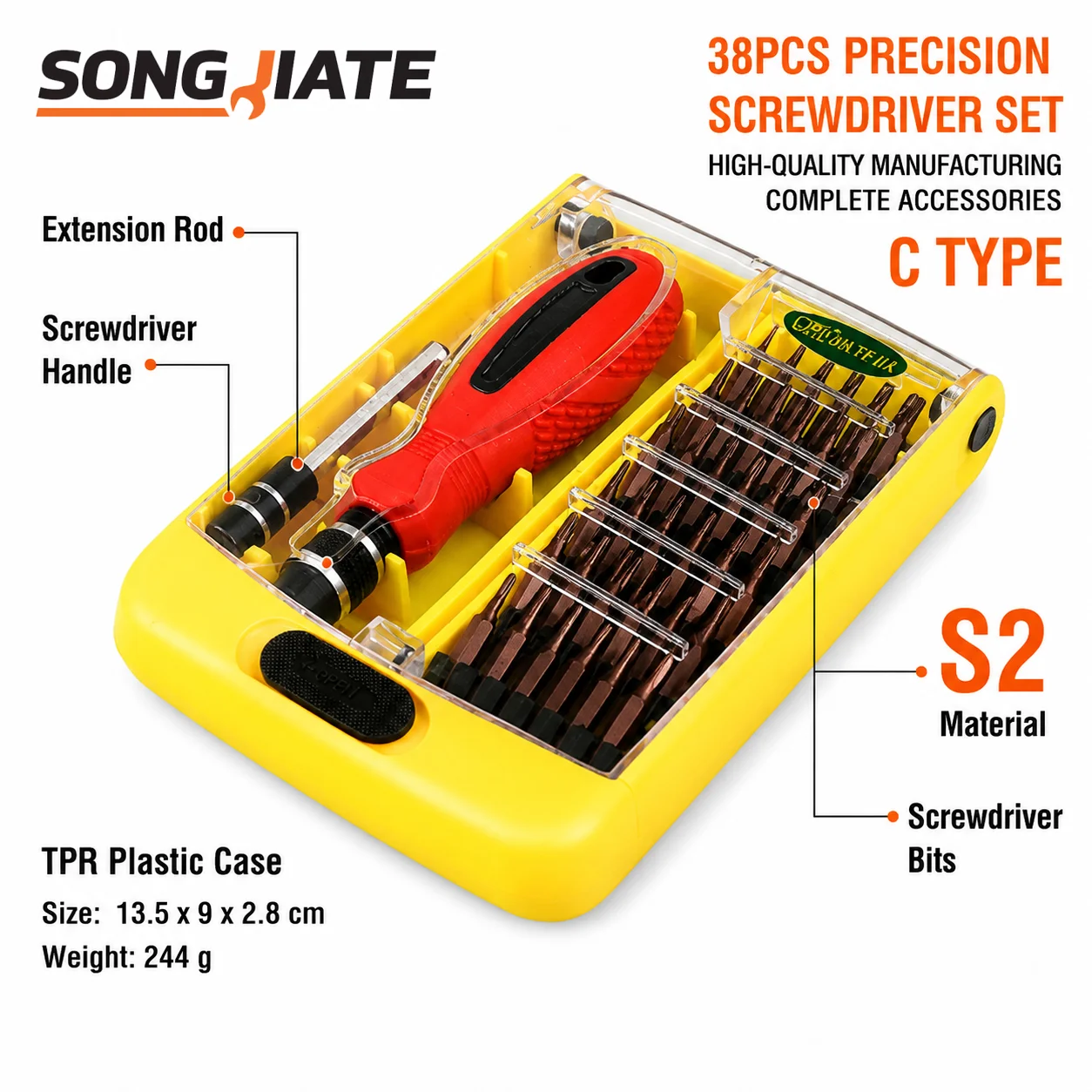 

SONGJIATE 38 in 1 Precision Screwdriver Set Magnetic Bit Handle Kit S2 Steel Torx Slotted Repair Tool Kit for Phone Laptop iPad