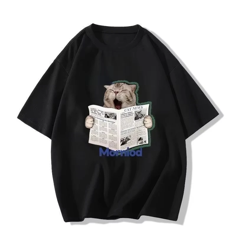 2025 القطن الثقيل شخصية القط تي شيرت مطبوع للرجال والنساء الأزواج الخريف والشتاء هونغ كونغ نمط تنوعا تي شيرت #1