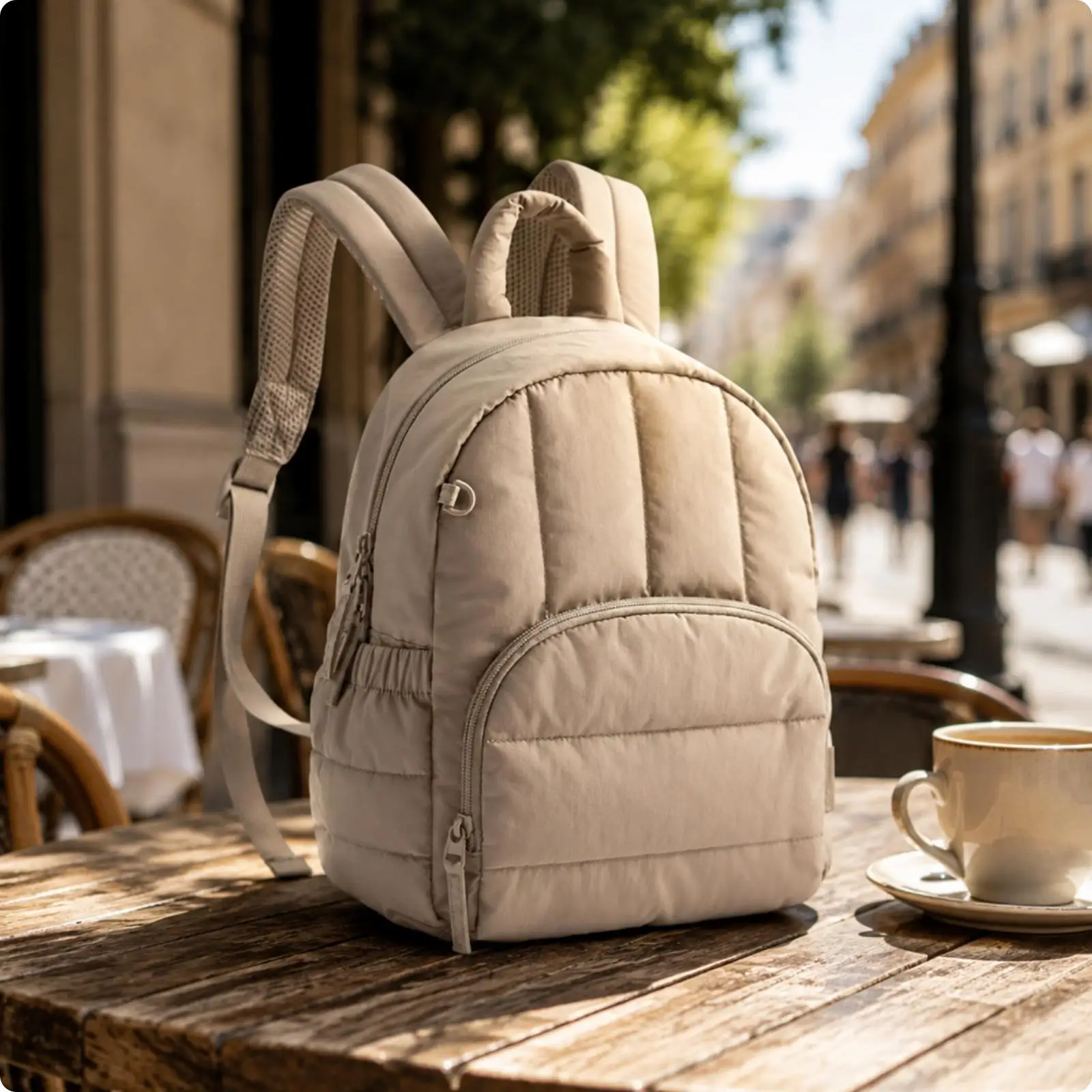 Quilted Travel Rucksack for Women Small Polyester Backpack Lightweight Daypack with Front Pocket for Outings