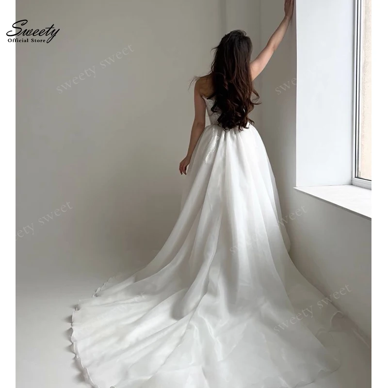 High Quality Lace Wedding Dress Organza With Embroidery A-Line Ball Gown Detachable Hanging Sleeves Strapless Customized Bride