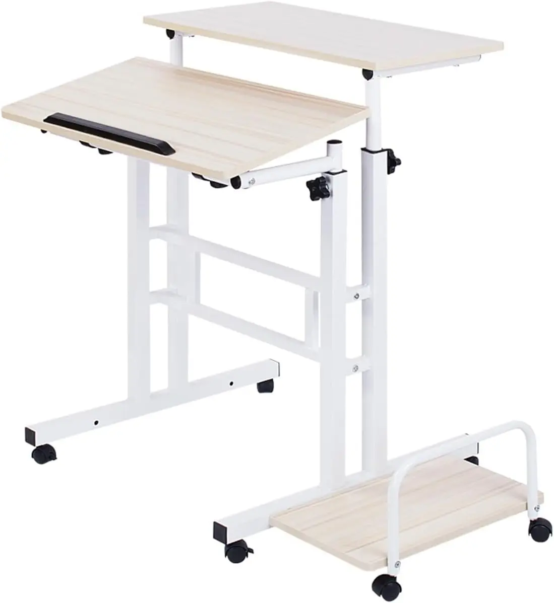 Scrivania regolabile in altezza con 6 ruote, per laptop, con ripiano inclinabile, per casa, 60*60*67 cm