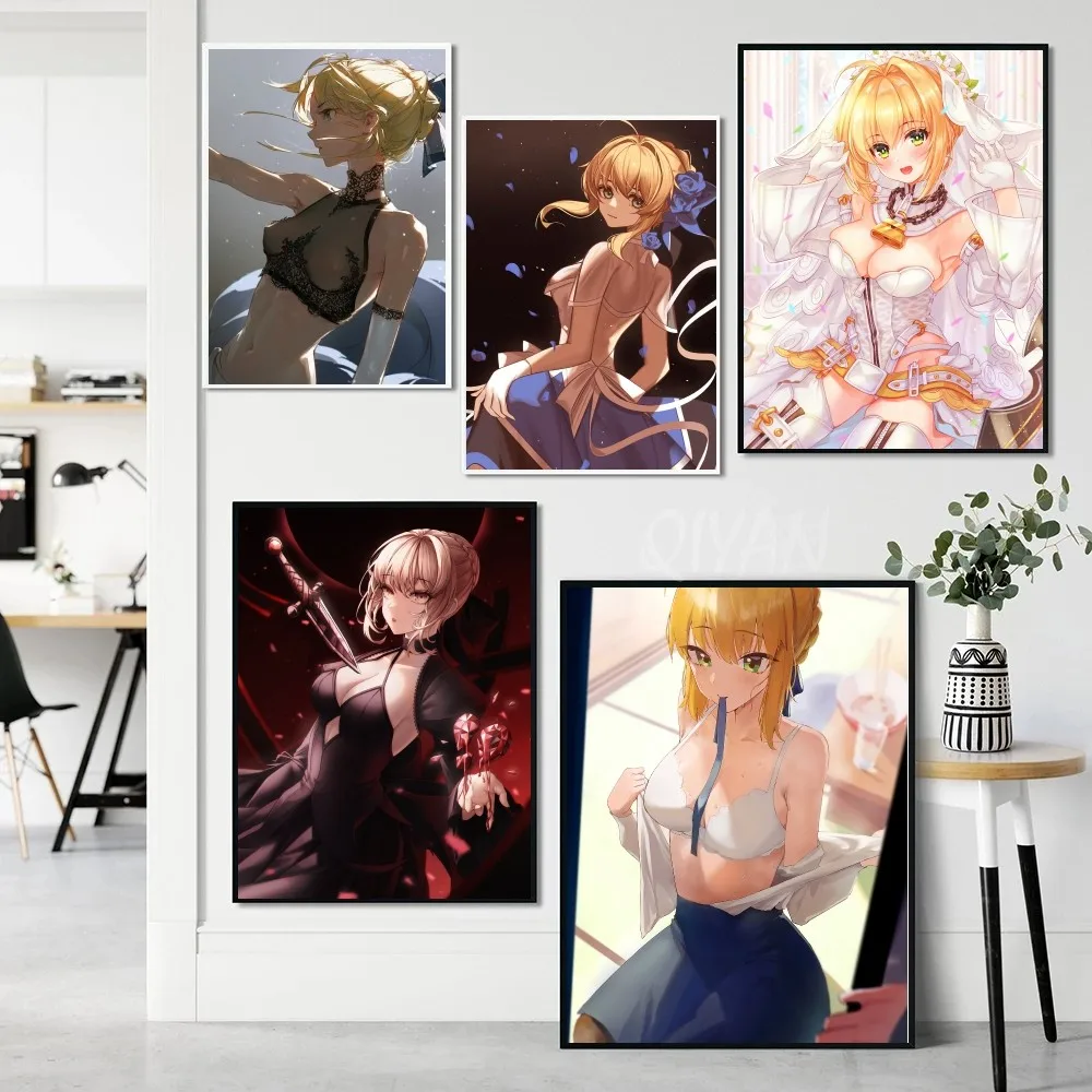 Game Anime Fate Grand Order Altria Pendragon Saber Poster Paper Print Home Living Room Bedroom Bar Cafe Art Painting Decor