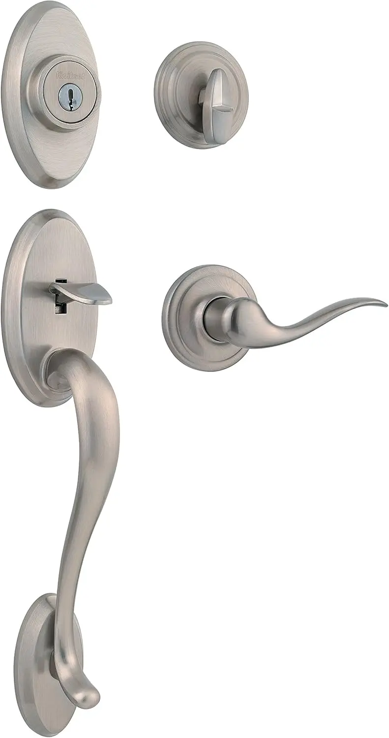 Shelburne Front Door Lock Handle and Deadbolt Set, Entry Handleset Exterior with Interior Reversible Lever, Satin Nickel