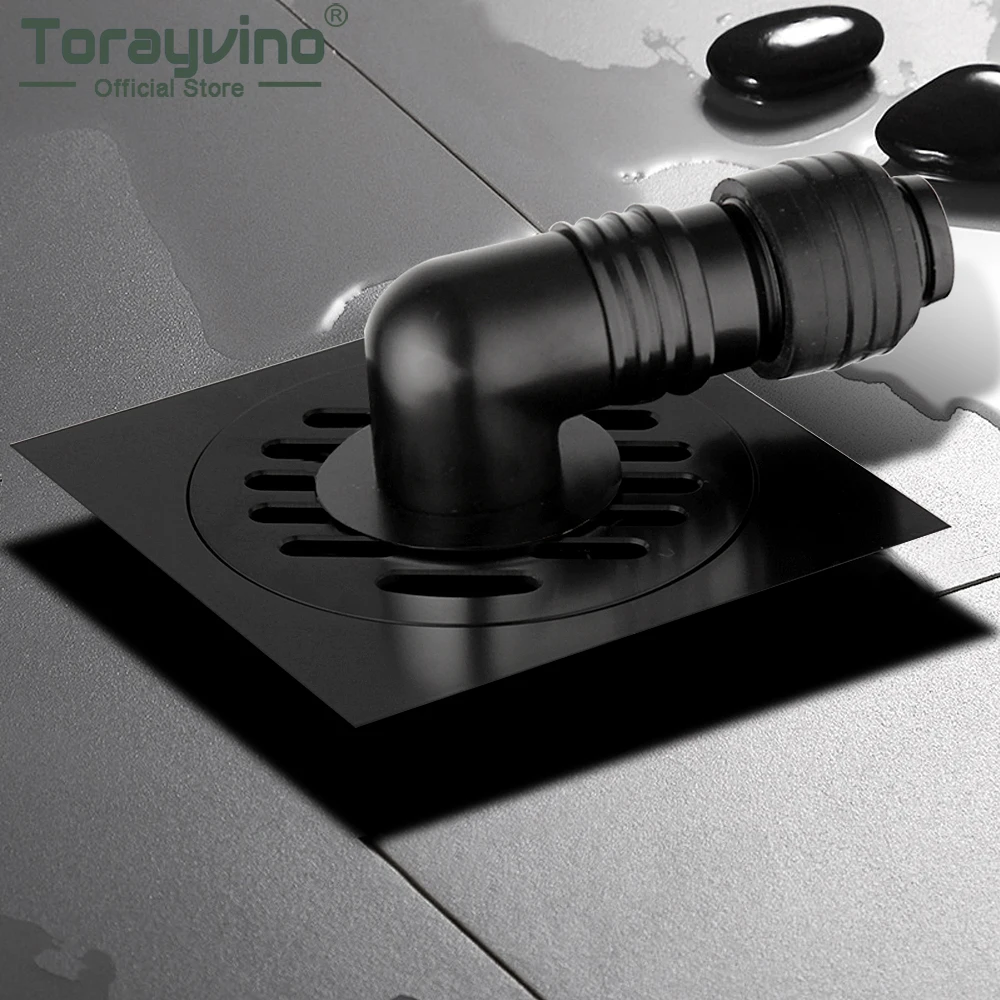 

Torayvino Bathroom Anti-overflow Drains Square Washing Machine Drains Strainer Hair Black Shower Floor Drain Waste Grate Drain