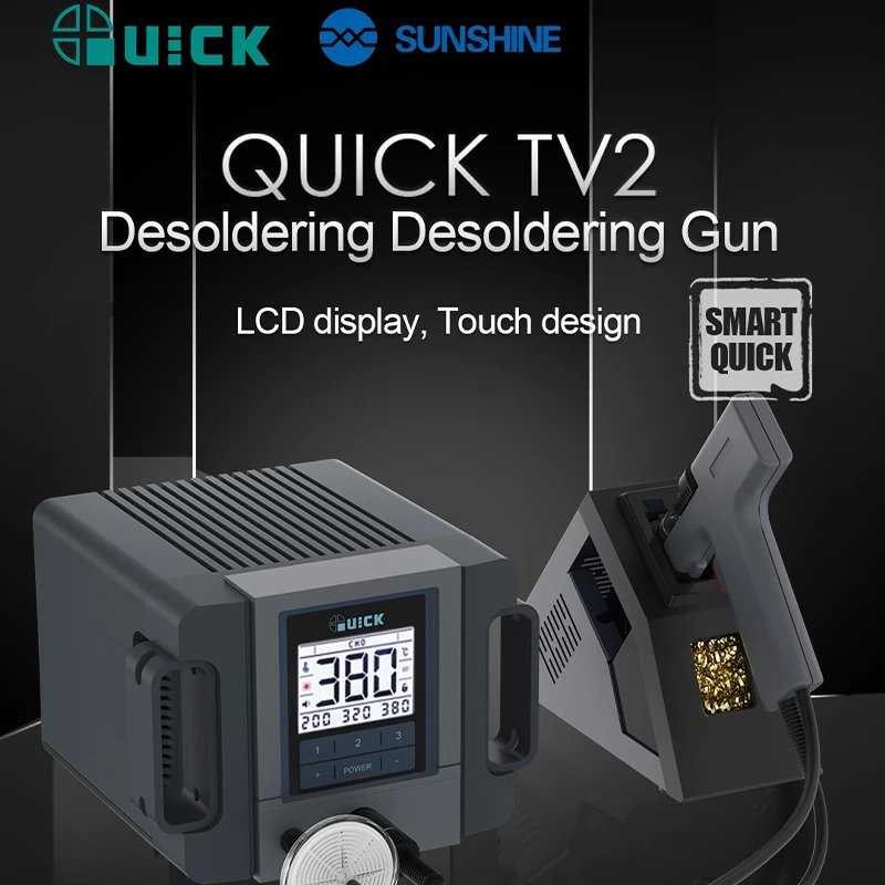 QUICK TV2 Tin Suction Gun LCD Built-in Vacuum Pump Diaphragm Type Tin Elimination Device for PCB Board Desoldering Gun