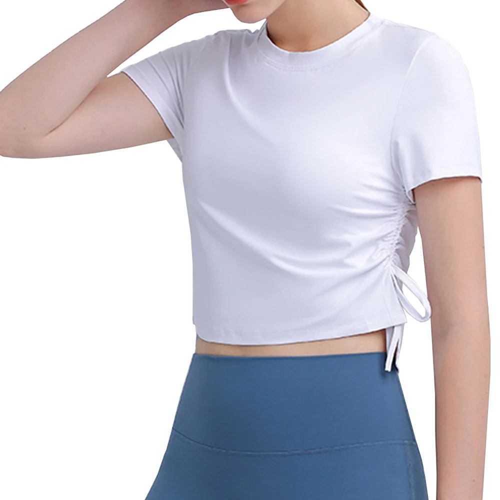 

Crop Tops Women Yoga T-shirts Solid Sports Top short Sleeve Running Shirts Exposed Navel Quick Dry Fitness Gym Sport Wear