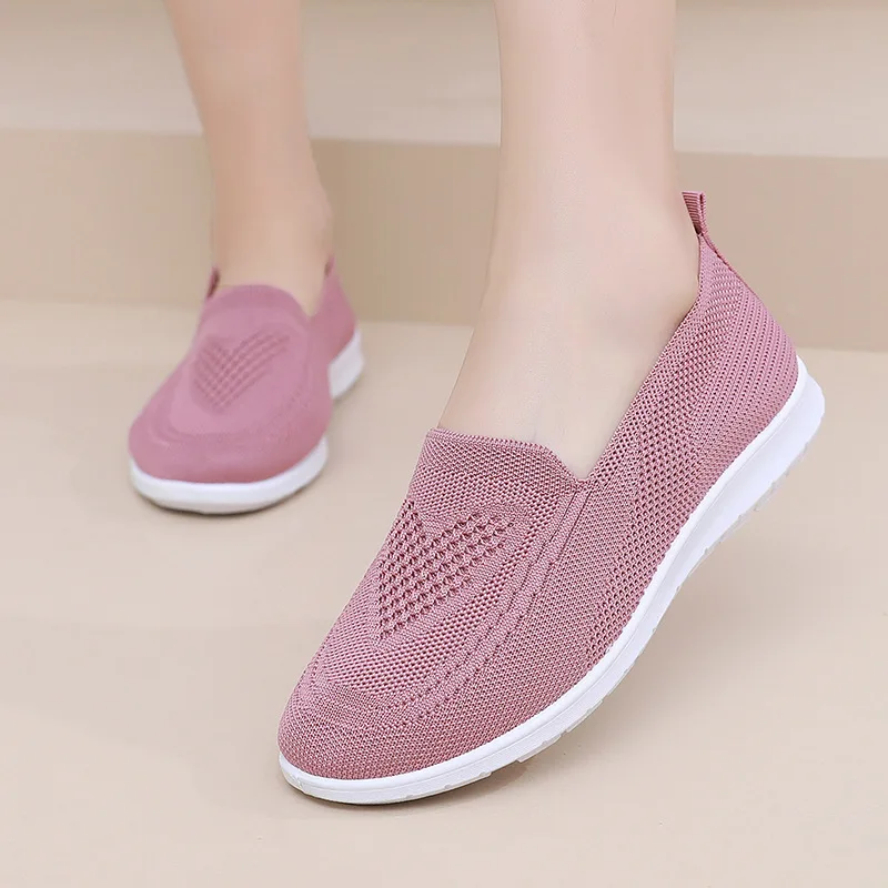 Summer handmade knitted flat-soled women's shoes mesh breathable cloth shoes large size 43 sports running shoes training