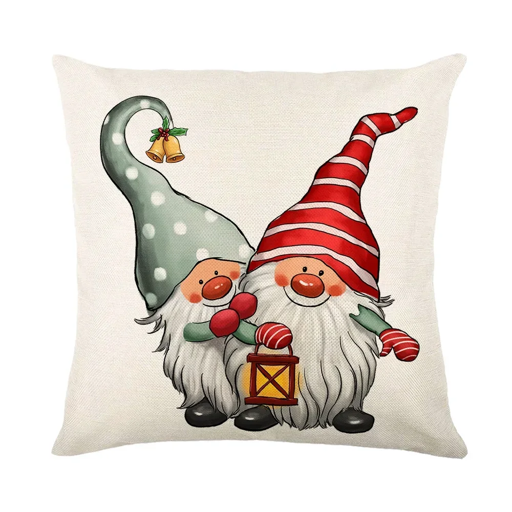 Christmas Decor Cushion Cover 45x45 cm Pillowcase Christmas Gift Elk Dwarf Printed Pillow Cover Letters Plaid Throw Pillow Case