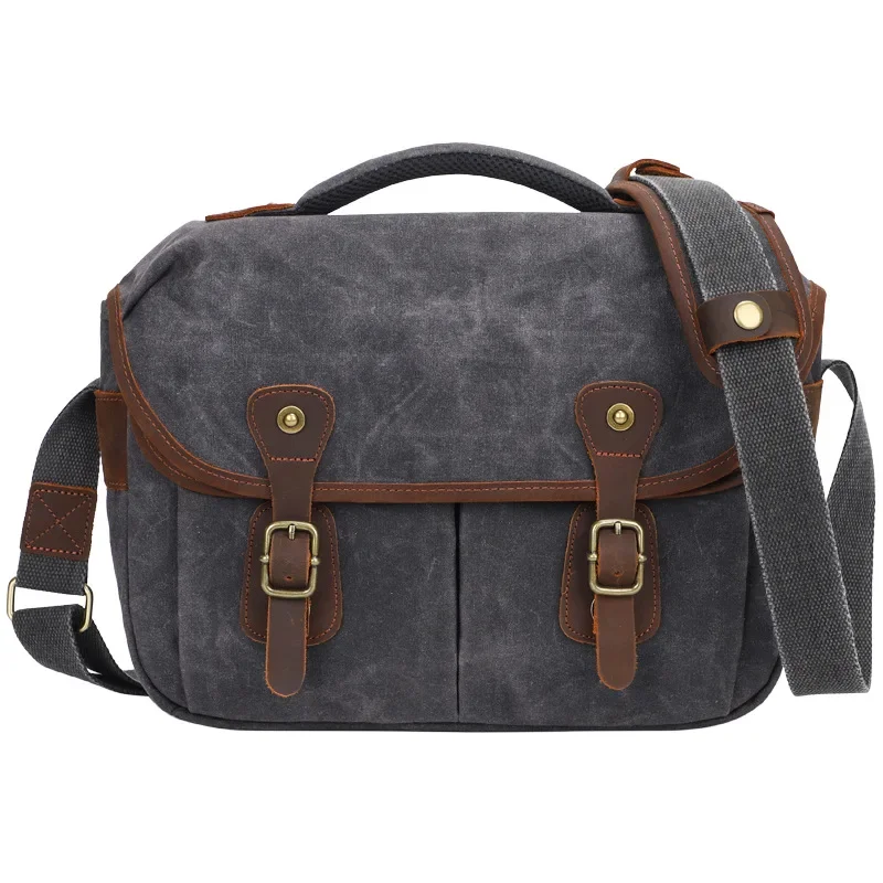 

New Vintage Waxed Canvas Shoulder Bags Shockproof DSLR Camera Bag Waterproof Canvas Casual Bags 275