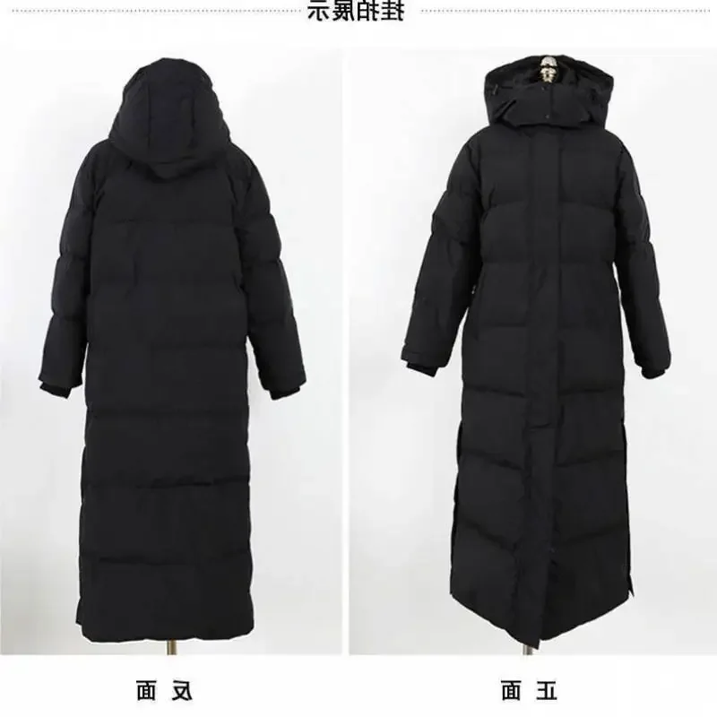 Parka jaket panjang Super wanita, jaket panjang selutut musim dingin dengan mantel hitam tebal di musim dingin