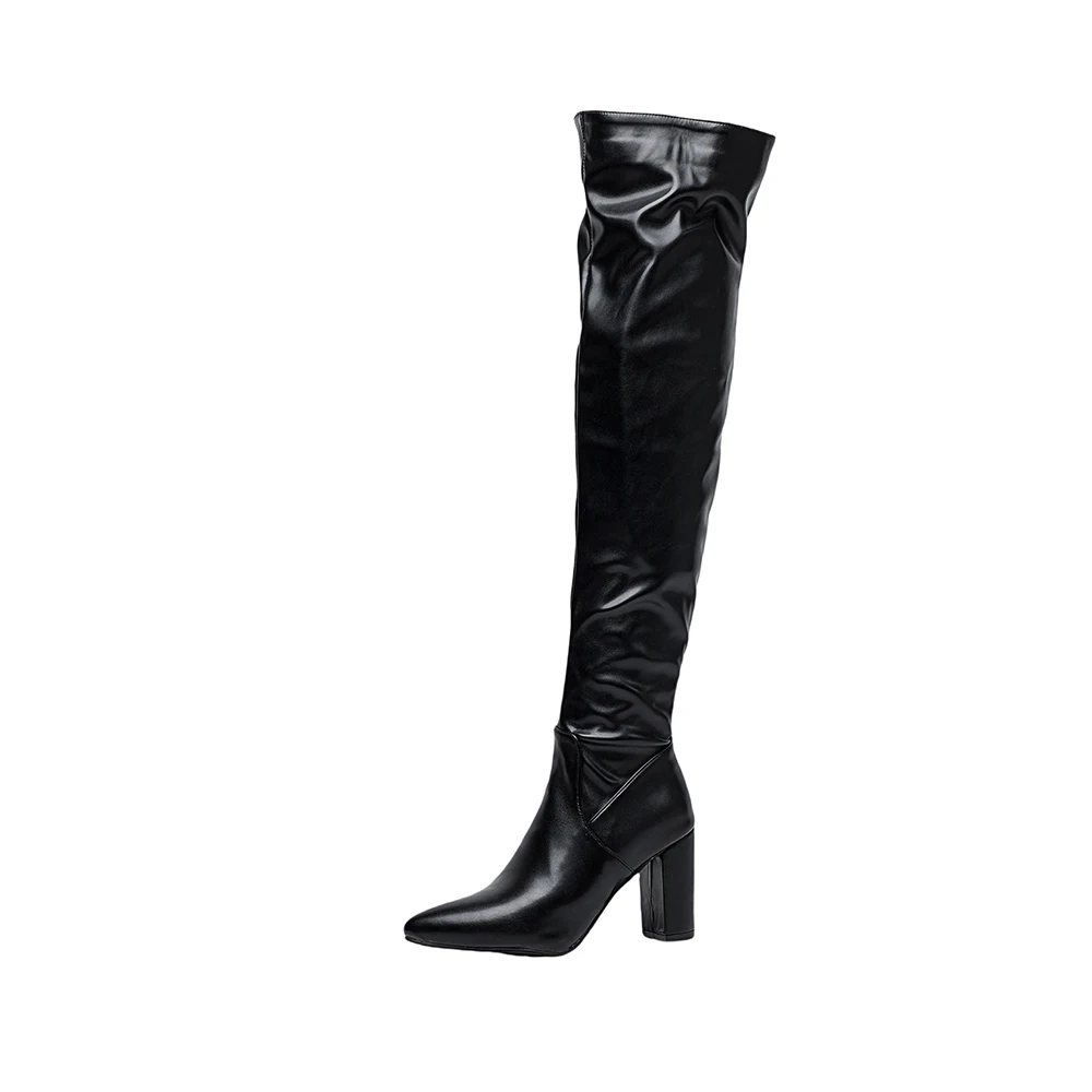 Winter Elegant Black White Women Over the Knee High Boots Pointed Toe High Heels Lady Shoes Plus Small Big Size 32 43 46