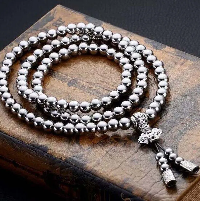 Tactical EDC Metal Titanium Necklace Steel 118 Buddha Beads Metal Chain Self Protection Gear Tools Outdoor Self-defense Tool