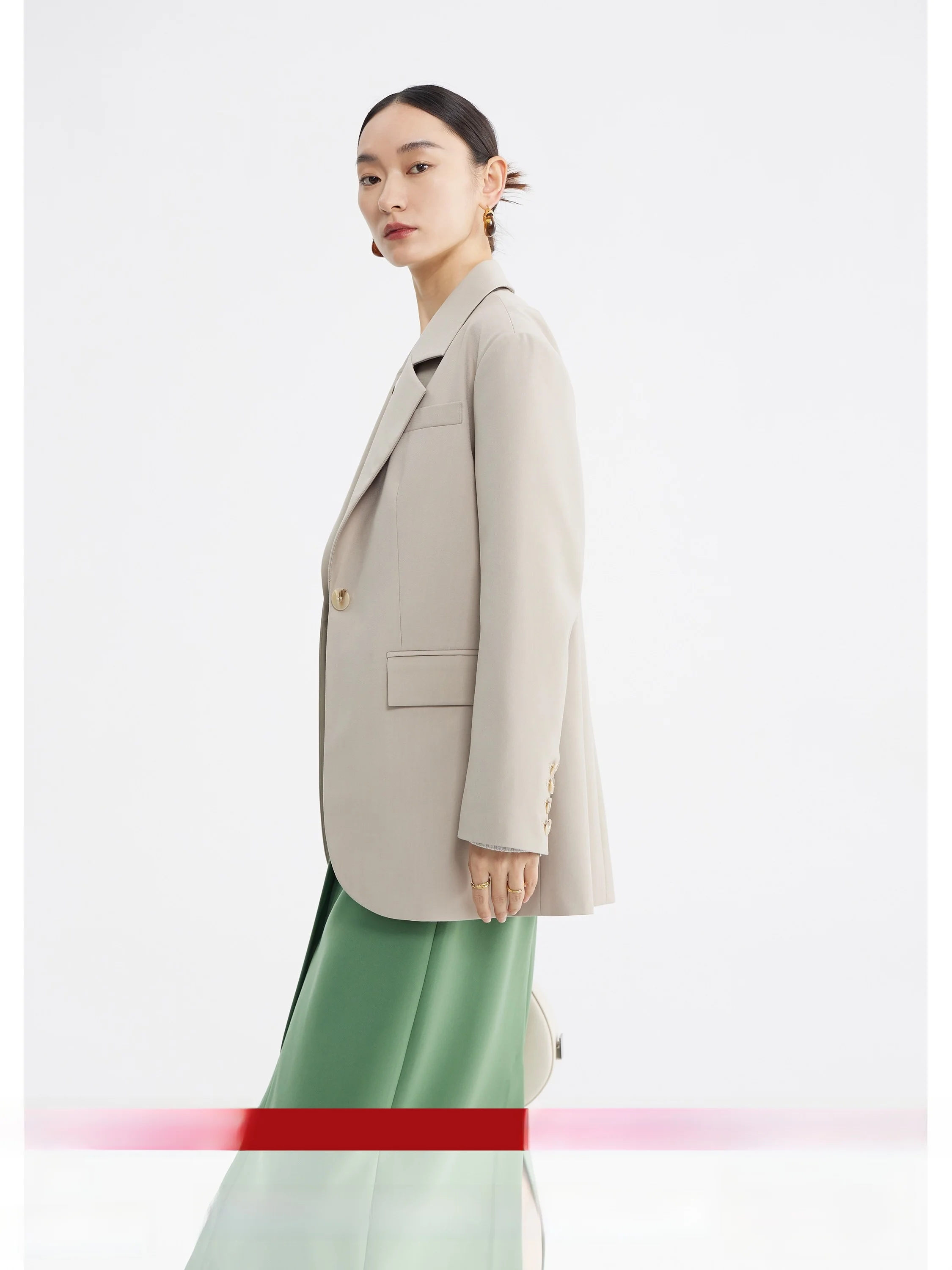 

Spring Autumn One Button Long Sve oulder Drop High End Suit Jaet Ele Commute Sle Women's Faion Straight Cut