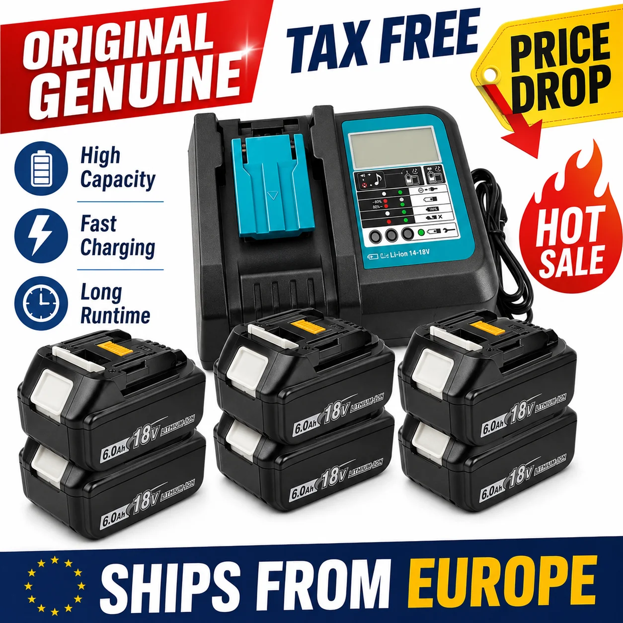 Für Makita 18V Akku 5000mAh BL1850B Wiederaufladbarer Lithium-Akku Kompatibel mit BL1840B BL1830B BL1860B