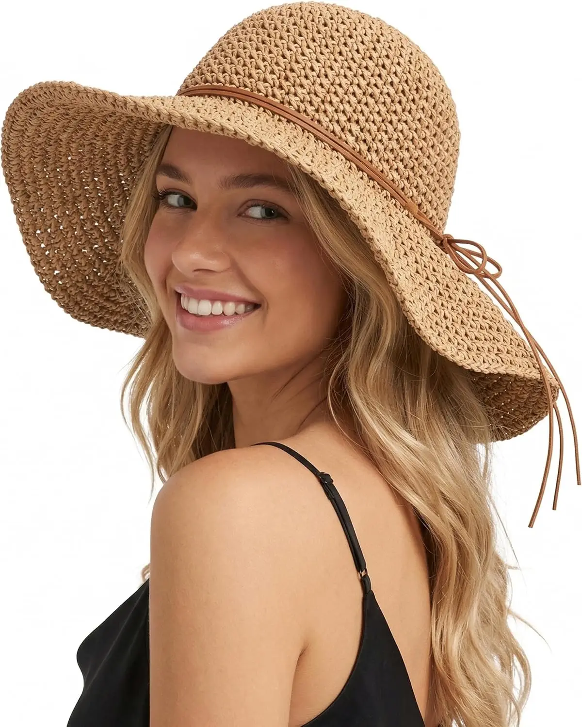 Beach Sun Straw Hats for Women Floppy Wide Brim Summer Straw Hats Foldable Packable Roll up Cap